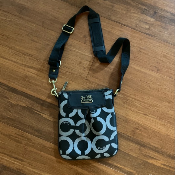 COACH Black & Grey Y2K Monogram Logo Signature Canvas Crossbody Satchel Bag - Picture 10 of 11